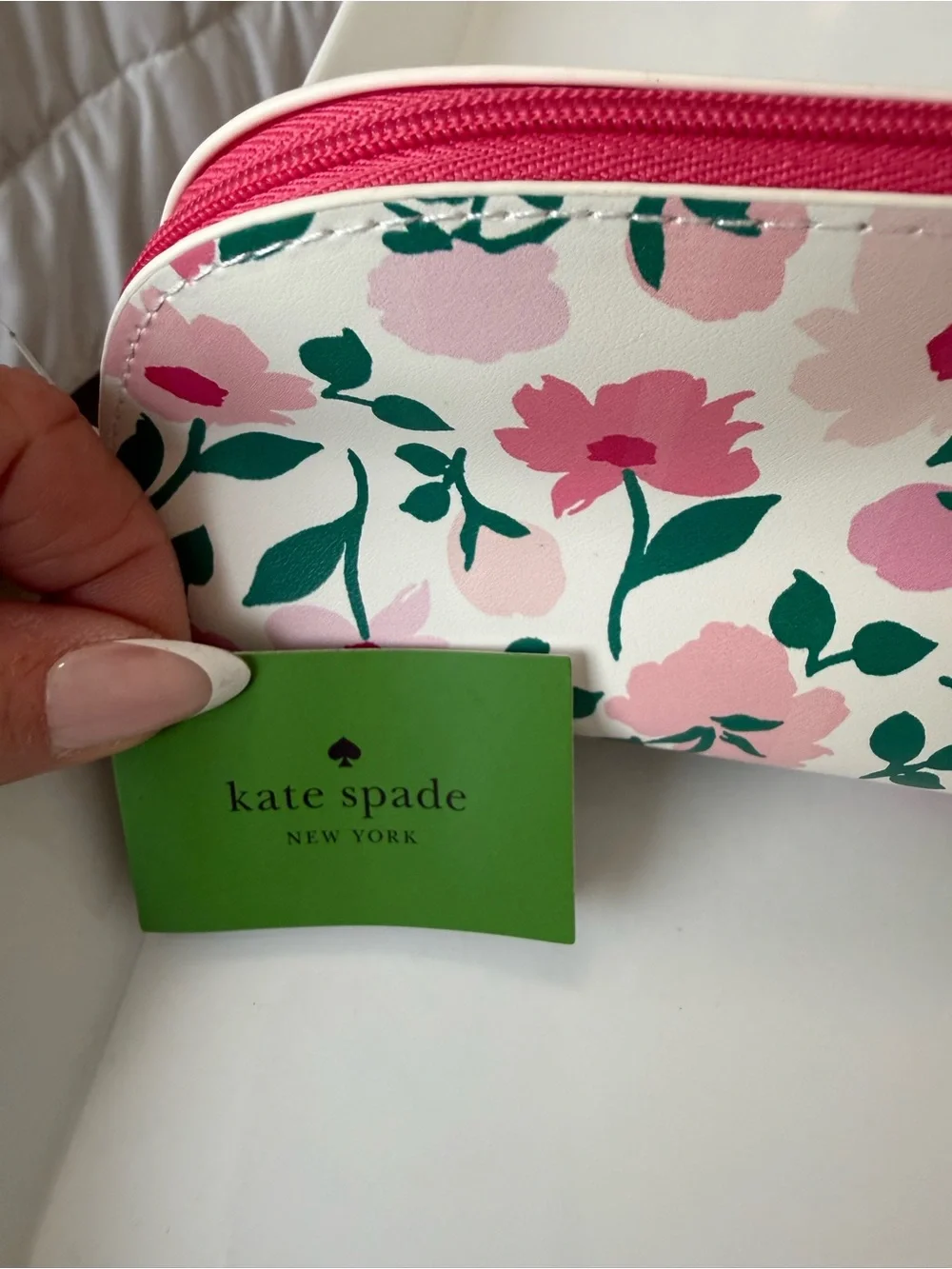 kate spade Peony party, pencil case includes sharpener, ruler, and eraser.